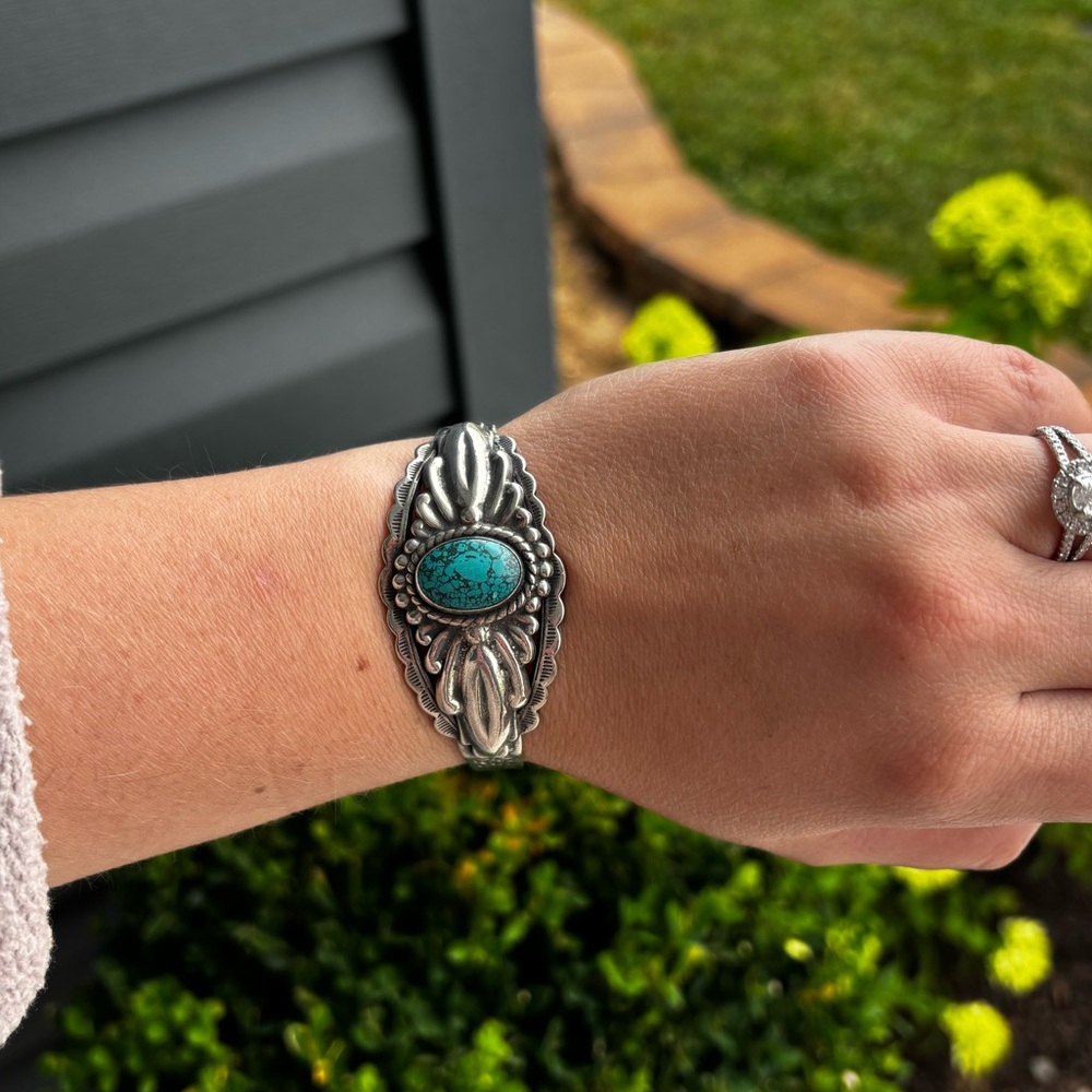 Genuine turquoise sterling silver cuff bracelet